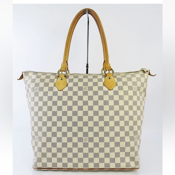 Louis Vuitton White and Tan Checkered Tote - Picture 2 of 16